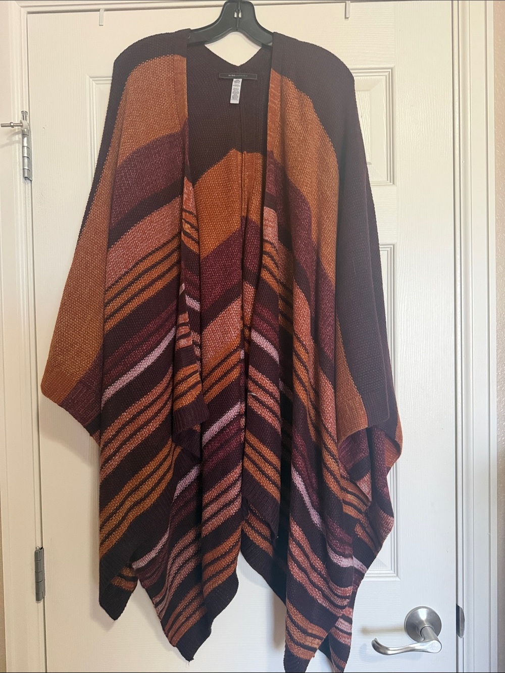 BCBGMaxAzria Striped Open Poncho in Brown, Orange & Pink